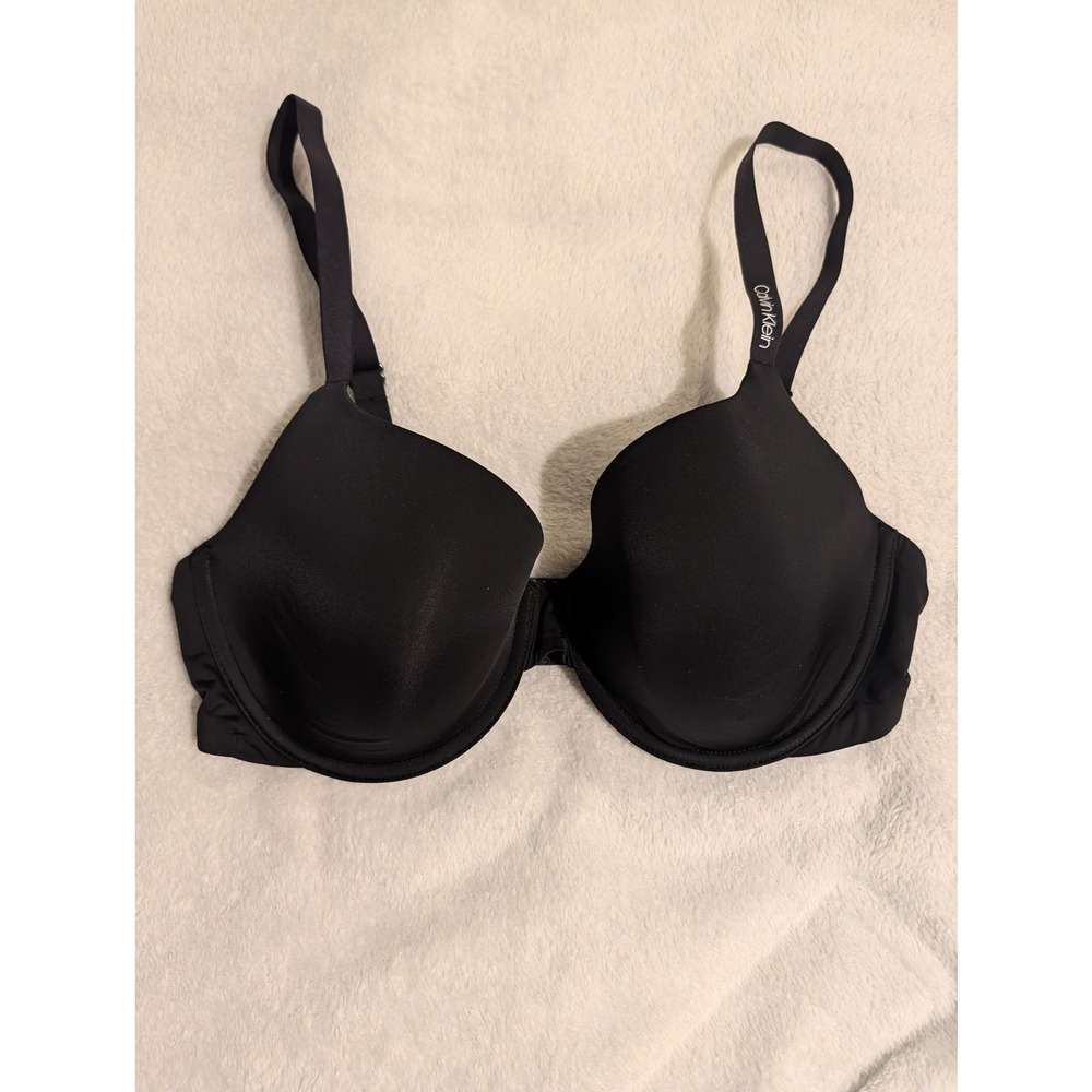 Calvin Klein Womens Black T-Shirt Bra Underwire Padded 36C Logo Straps